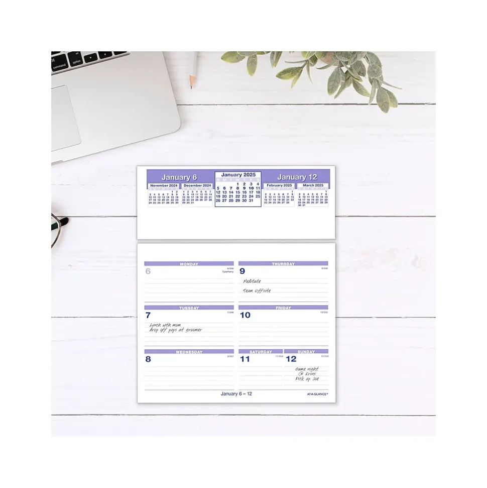 2025 AT-A-GLANCE Flip-A-Week 7" x 5.5" Weekly Desk Calendar Refill, White/Blue (SW705X-50-25)
