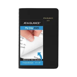 2025 AT-A-GLANCE 24-Hour 5" x 8" Daily Appointment Book Planner, Faux Leather Cover, Black (70-203-05-25)