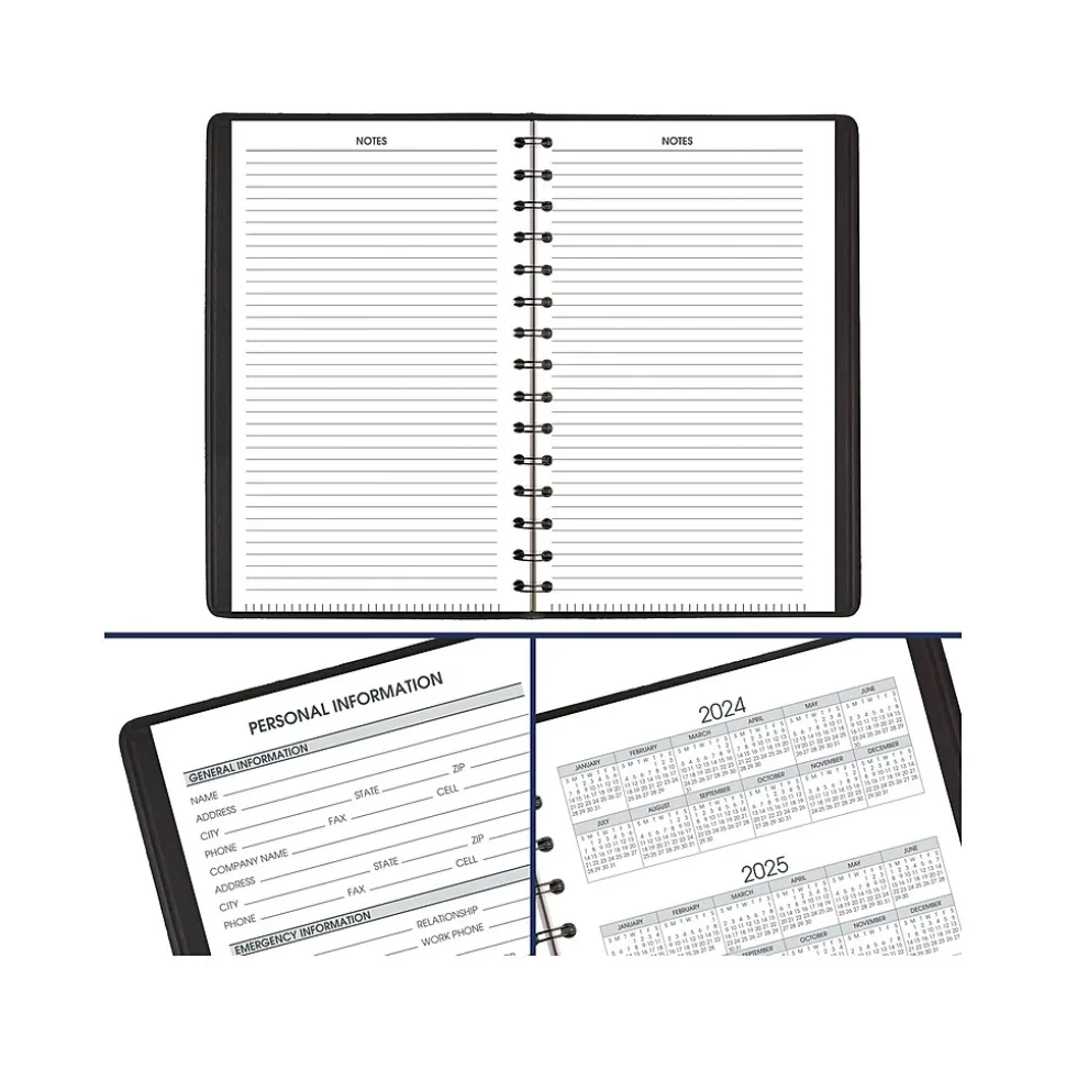 2025 AT-A-GLANCE 24-Hour 5" x 8" Daily Appointment Book Planner, Faux Leather Cover, Black (70-203-05-25)