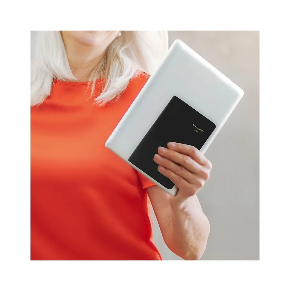 2025 AT-A-GLANCE 24-Hour 5" x 8" Daily Appointment Book Planner, Faux Leather Cover, Black (70-203-05-25)