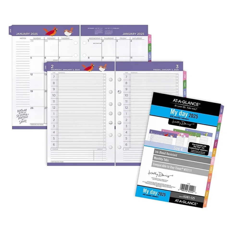 2025 AT-A-GLANCE Kathy Davis 8.5" x 5.5" Daily & Monthly Planner Refill, Multicolor (KD81-125-25)