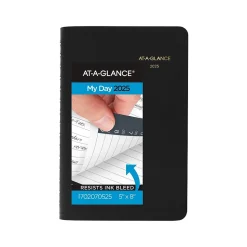 2025 AT-A-GLANCE My Day 5" x 8" Daily Appointment Book, Faux Leather Cover Black (70-207-05-25)