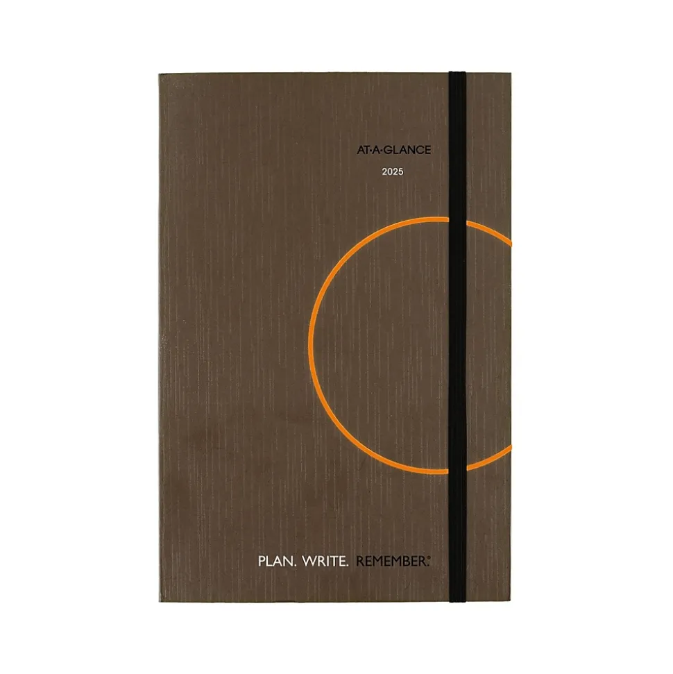 2025 AT-A-GLANCE Plan. Write. Remember. 5" x 8.25" Daily Planner, Paperboard Cover, Brown/Orange (70-6201-30-25)