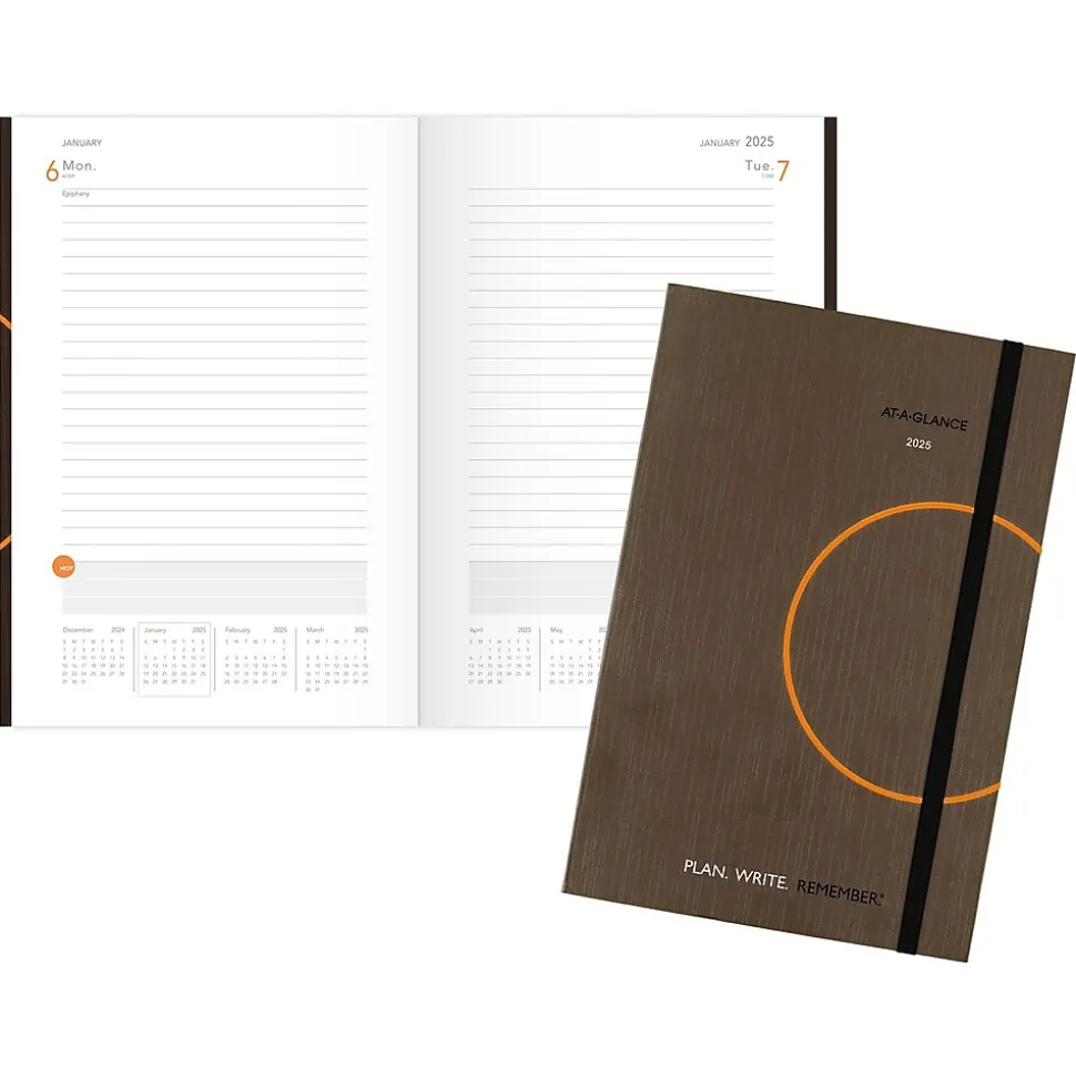 2025 AT-A-GLANCE Plan. Write. Remember. 5" x 8.25" Daily Planner, Paperboard Cover, Brown/Orange (70-6201-30-25)