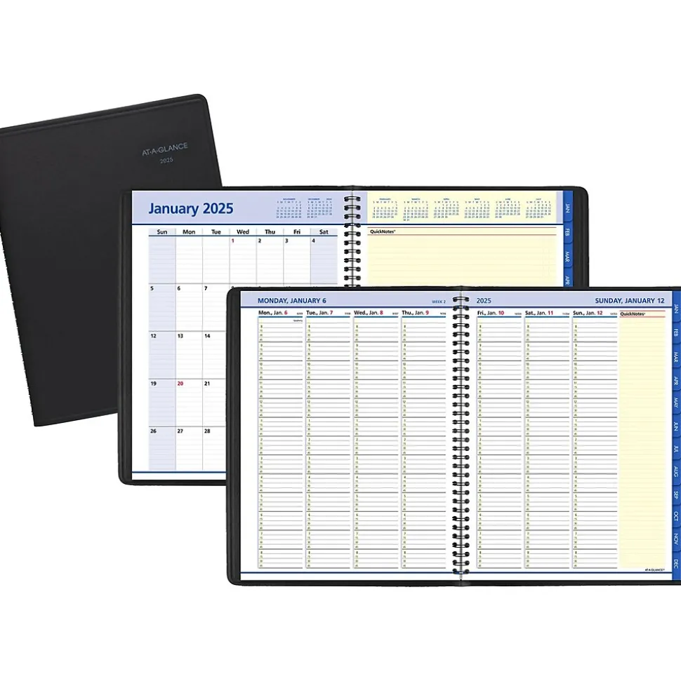 2025 AT-A-GLANCE QuickNotes 8.25" x 11" Weekly & Monthly Appointment Book, Faux Leather Cover, Black (76-950-05-25)