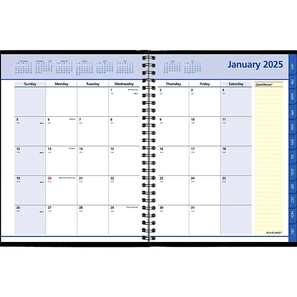 2025 AT-A-GLANCE QuickNotes 7" x 8.75" Monthly Planner, Faux Leather Cover, Black (76-08-05-25)