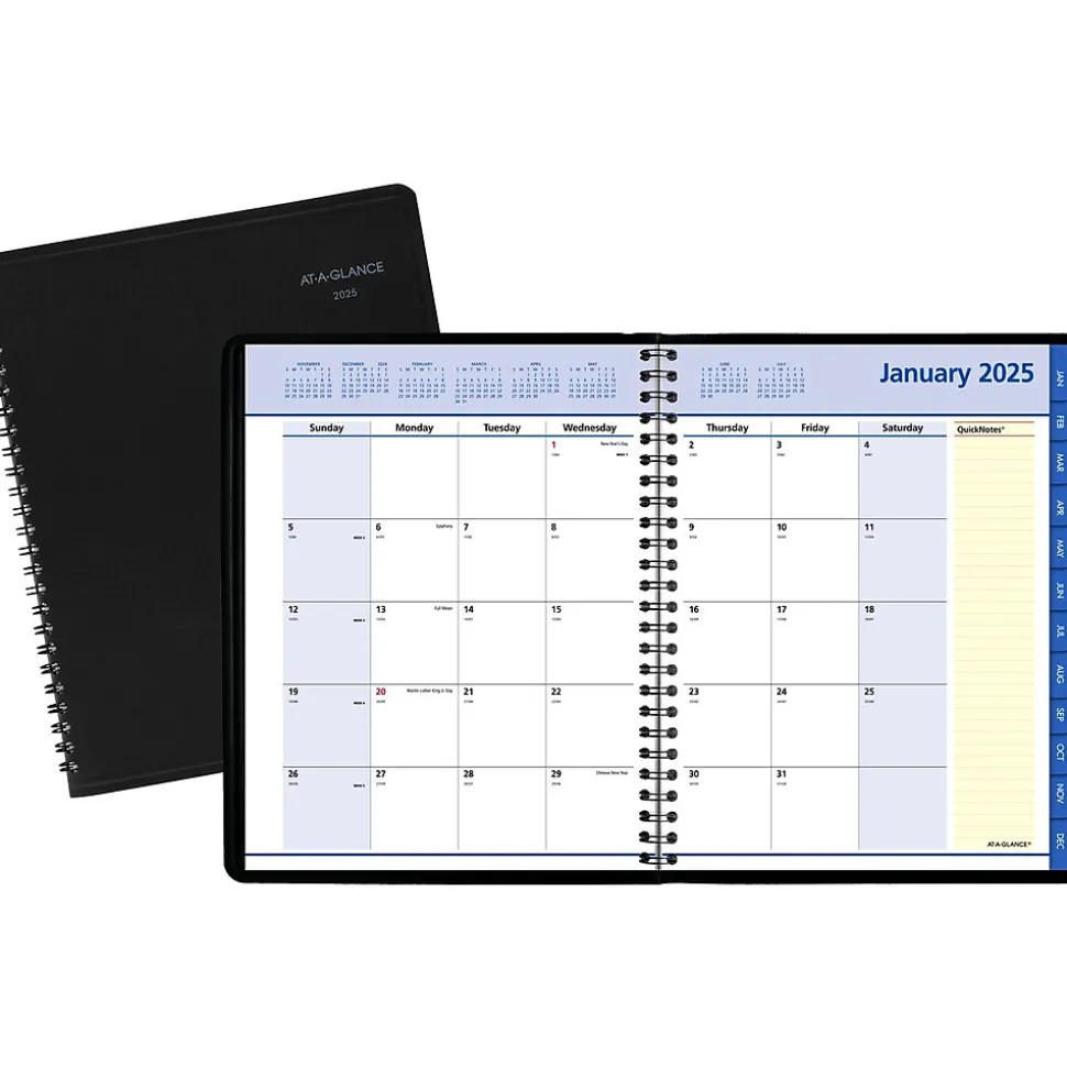 2025 AT-A-GLANCE QuickNotes 7" x 8.75" Monthly Planner, Faux Leather Cover, Black (76-08-05-25)
