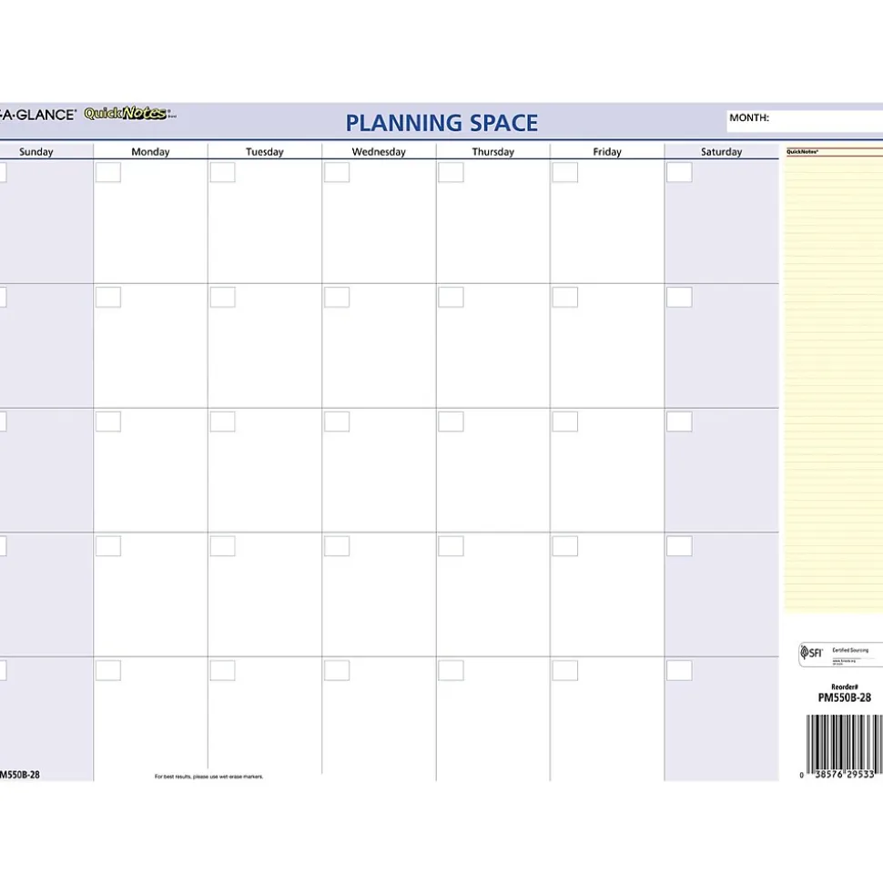 2025 AT-A-GLANCE QuickNotes 16" x 12" Yearly/Monthly Wet-Erase Wall Calendar, Reversible (PM550B-28-25)