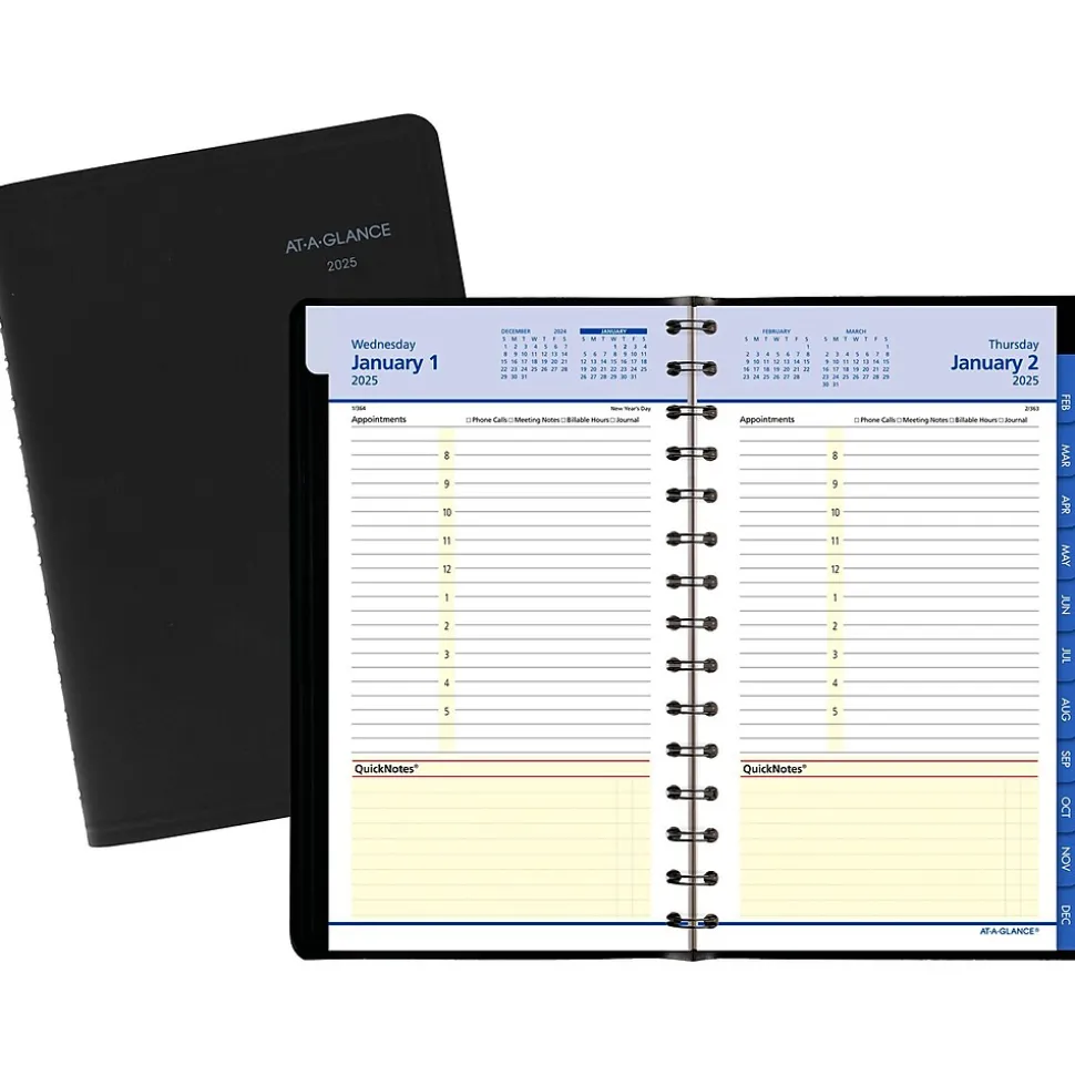 2025 AT-A-GLANCE QuickNotes 5" x 8" Daily & Monthly Appointment Book, Faux Leather Cover, Black (76-04-05-25)