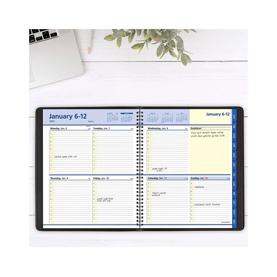 2025 AT-A-GLANCE QuickNotes 8" x 10" Weekly & Monthly Appointment Book, Faux Leather Cover, Black (76-01-05-25)