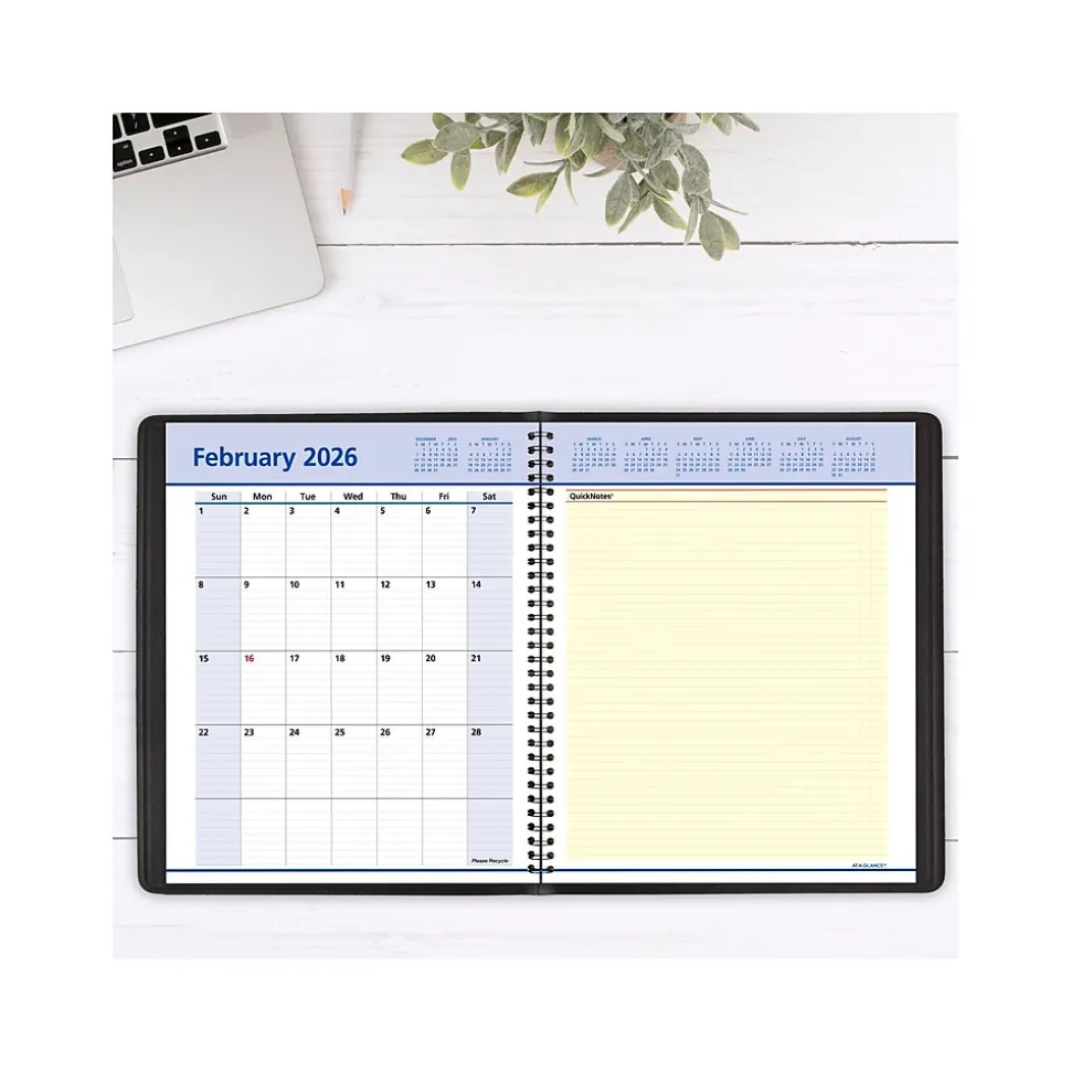 2025 AT-A-GLANCE QuickNotes 8" x 10" Weekly & Monthly Appointment Book, Faux Leather Cover, Black (76-01-05-25)