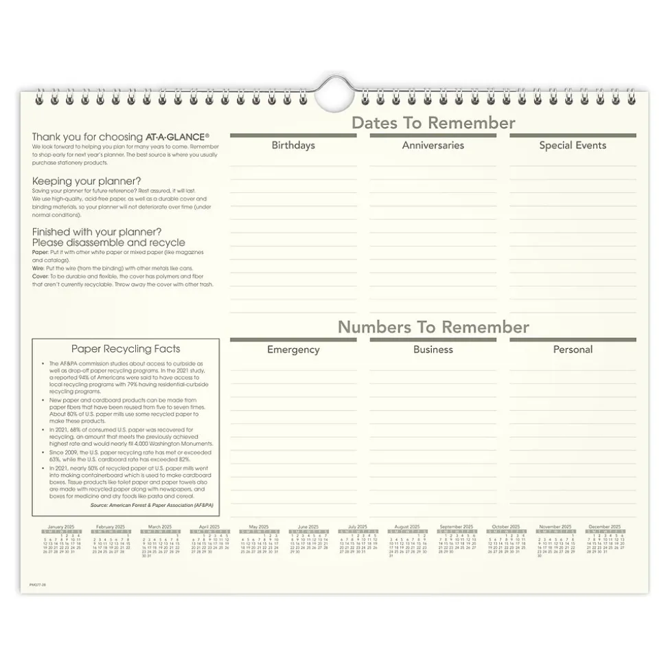 2025 AT-A-GLANCE Recycled 15" x 12" Monthly Wall Calendar, Green/Black (PMG77-28-25)