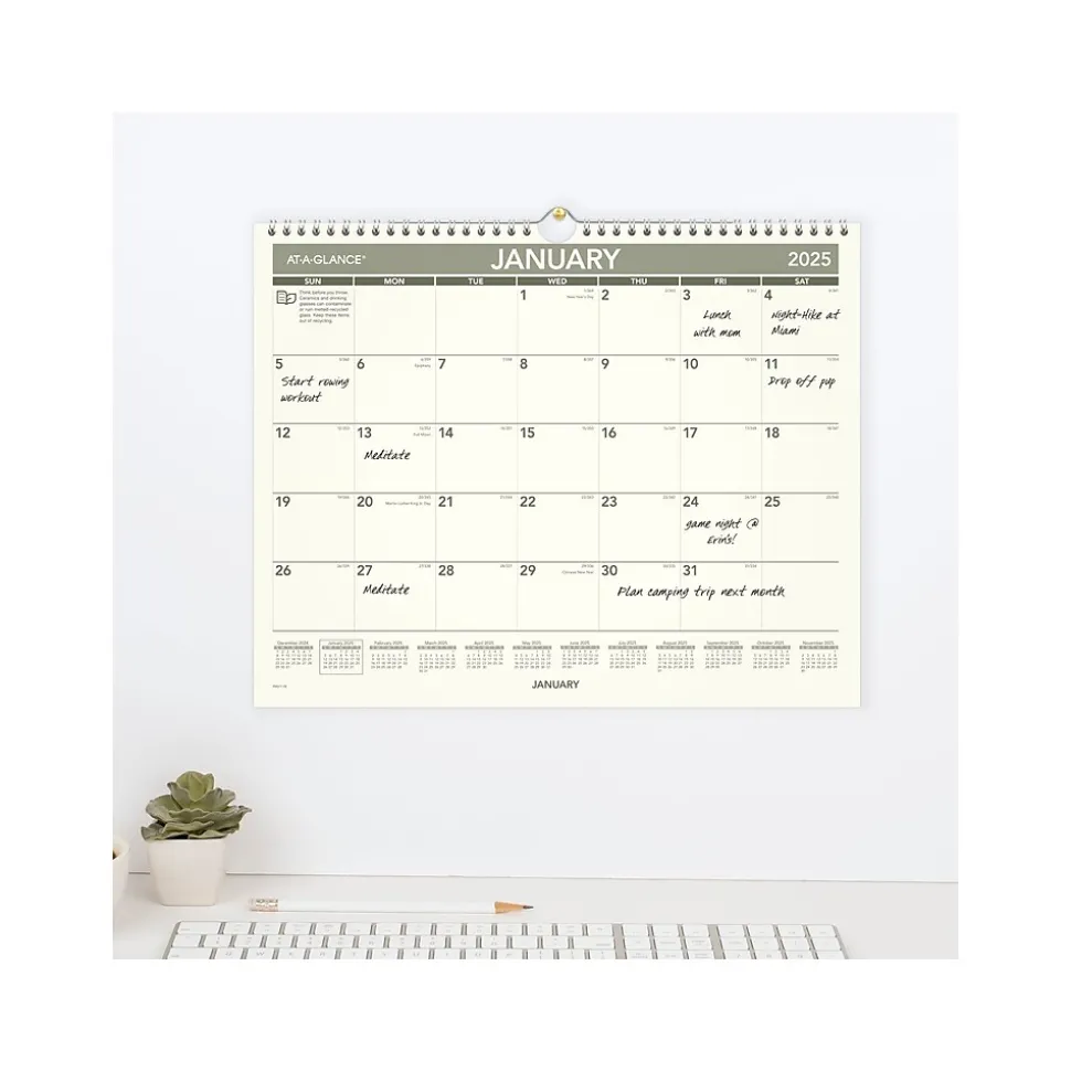 2025 AT-A-GLANCE Recycled 15" x 12" Monthly Wall Calendar, Green/Black (PMG77-28-25)