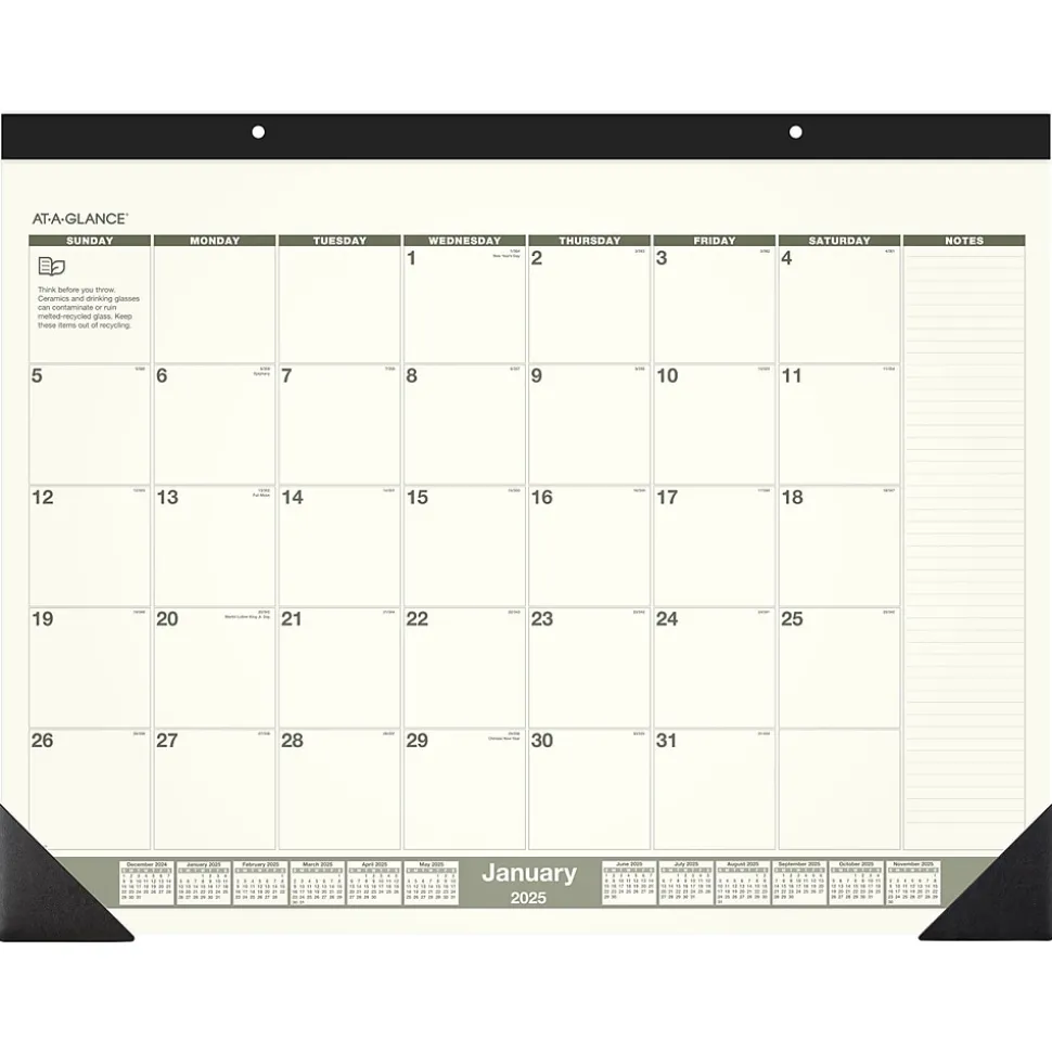 2025 AT-A-GLANCE Recycled 21.75" x 17" Monthly Desk Calendar, Green/Black (SK32G-00-25)
