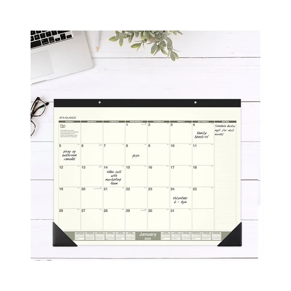 2025 AT-A-GLANCE Recycled 21.75" x 17" Monthly Desk Calendar, Green/Black (SK32G-00-25)
