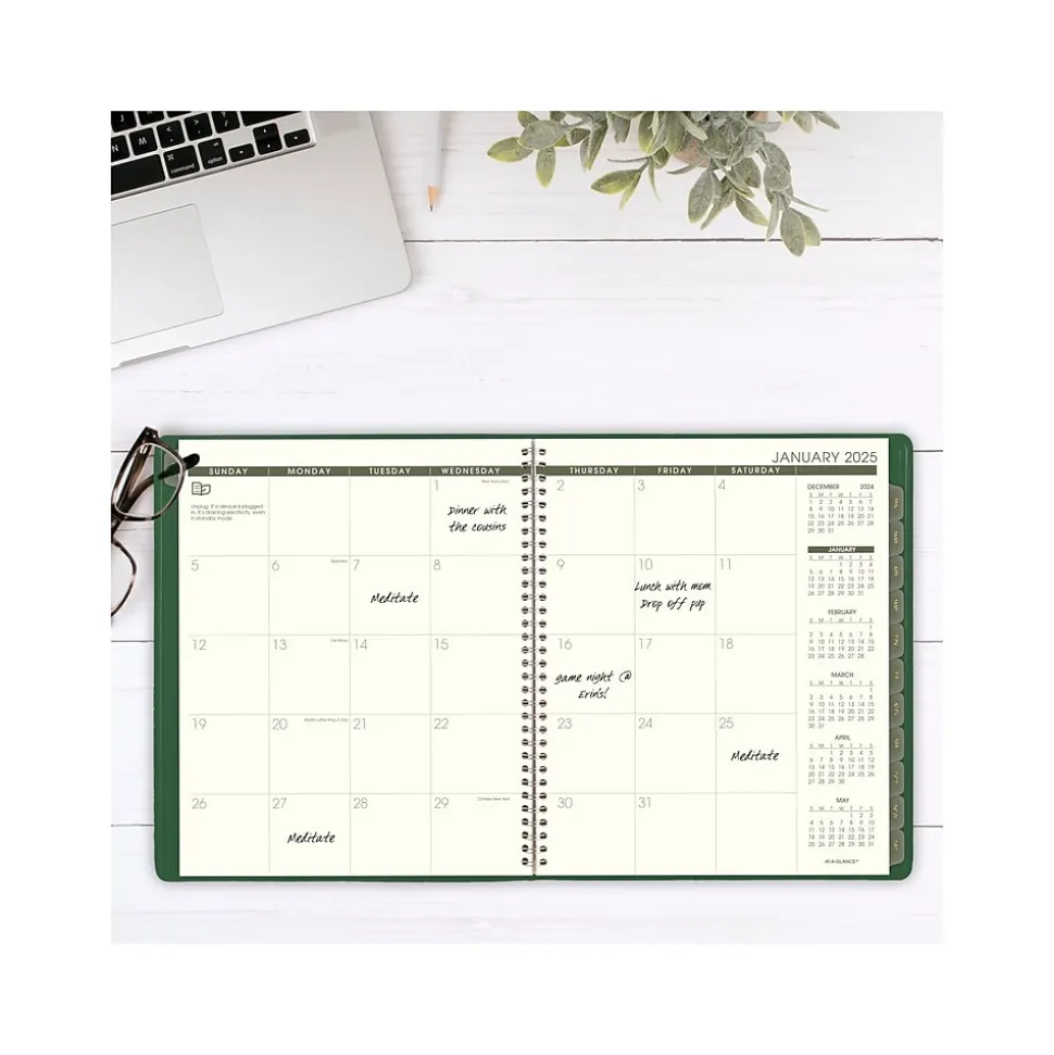 2025 AT-A-GLANCE Recycled 9" x 11" Monthly Planner, Faux Leather Cover, Green (70-260G-60-25)