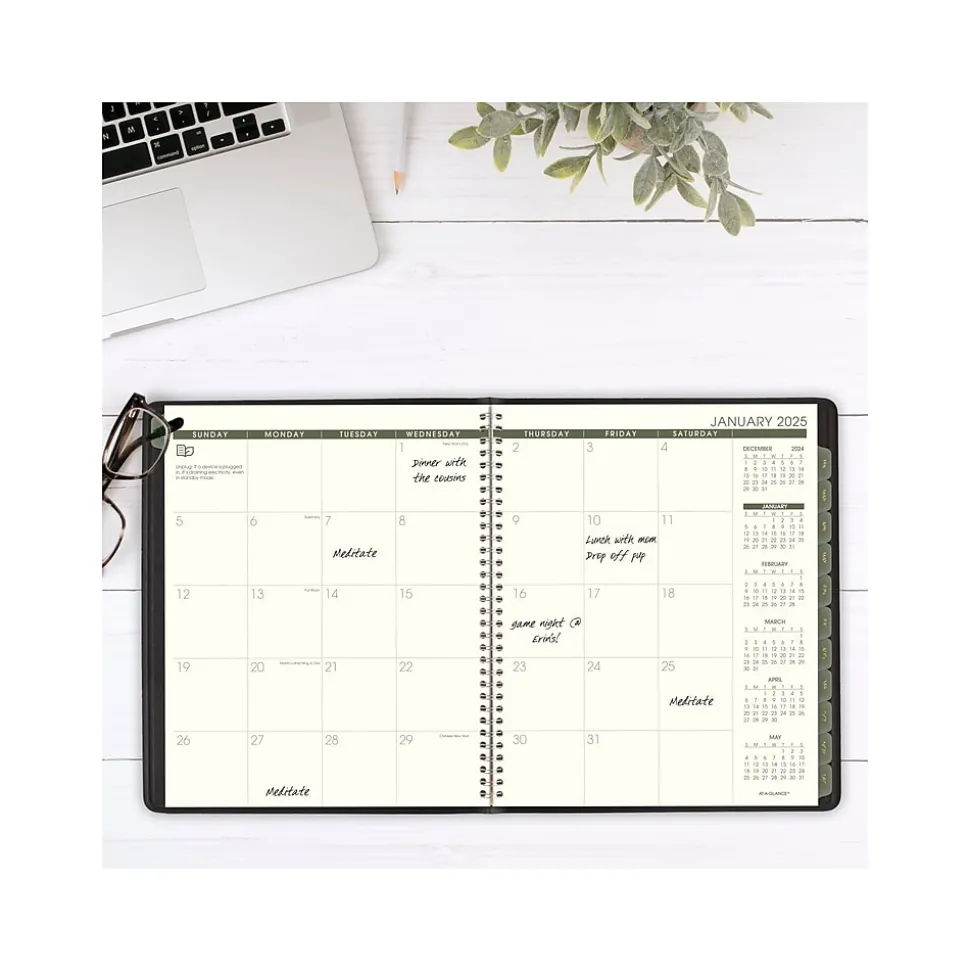 2025 AT-A-GLANCE Recycled 9" x 11" Monthly Planner, Faux Leather Cover, Black (70-260G-05-25)