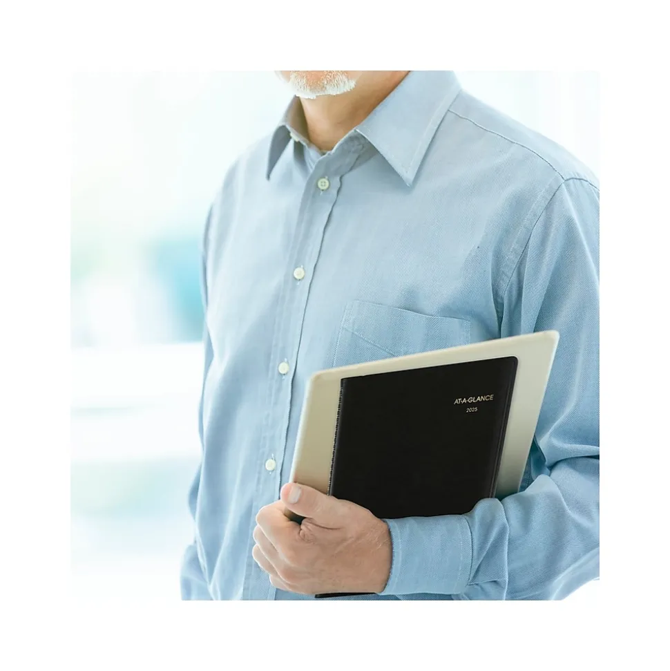 2025 AT-A-GLANCE Recycled 9" x 11" Monthly Planner, Faux Leather Cover, Black (70-260G-05-25)