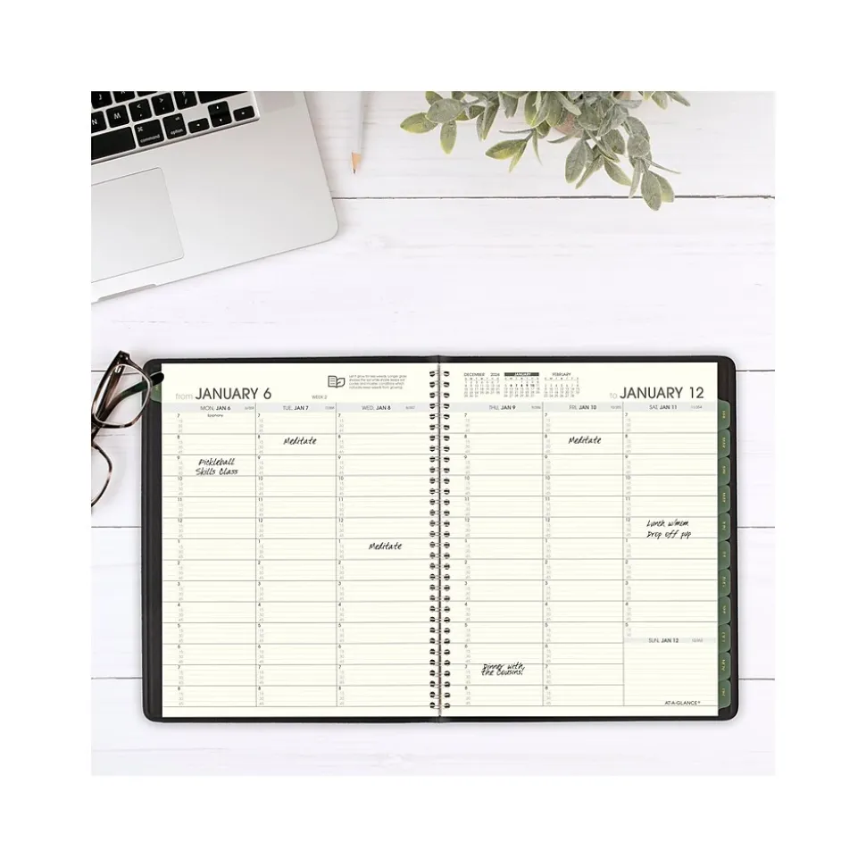 2025 AT-A-GLANCE Recycled 7" x 8.75" Weekly & Monthly Appointment Book, Faux Leather Cover, Black (70-951G-05-25)