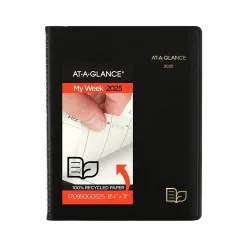 2025 AT-A-GLANCE Recycled 8.25" x 11" Weekly & Monthly Appointment Book Planner, Faux Leather Cover, Black (70-950G-05-25)