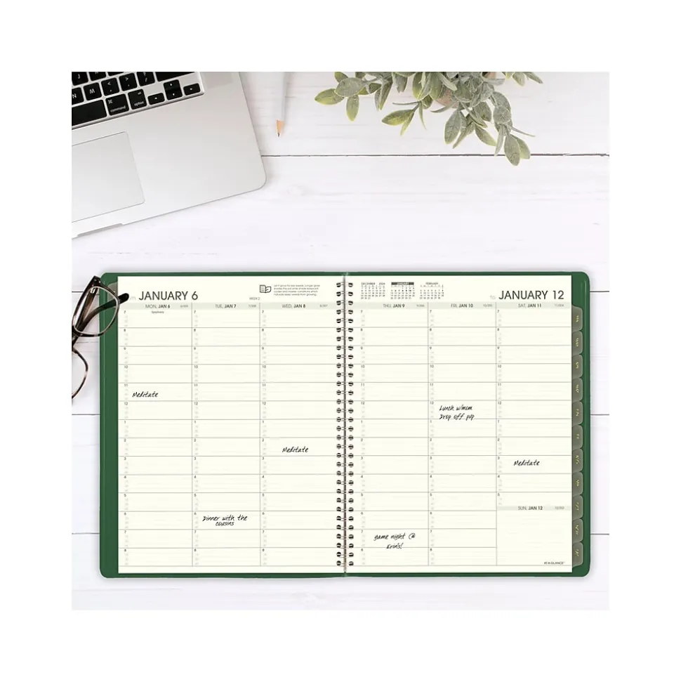 2025 AT-A-GLANCE Recycled 8.25" x 11" Weekly & Monthly Appointment Book, Faux Leather Cover, Green (70-950G-60-25)