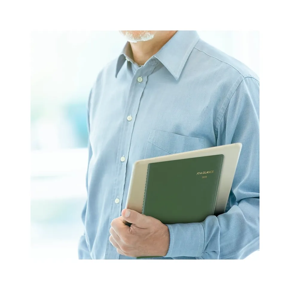 2025 AT-A-GLANCE Recycled 8.25" x 11" Weekly & Monthly Appointment Book, Faux Leather Cover, Green (70-950G-60-25)