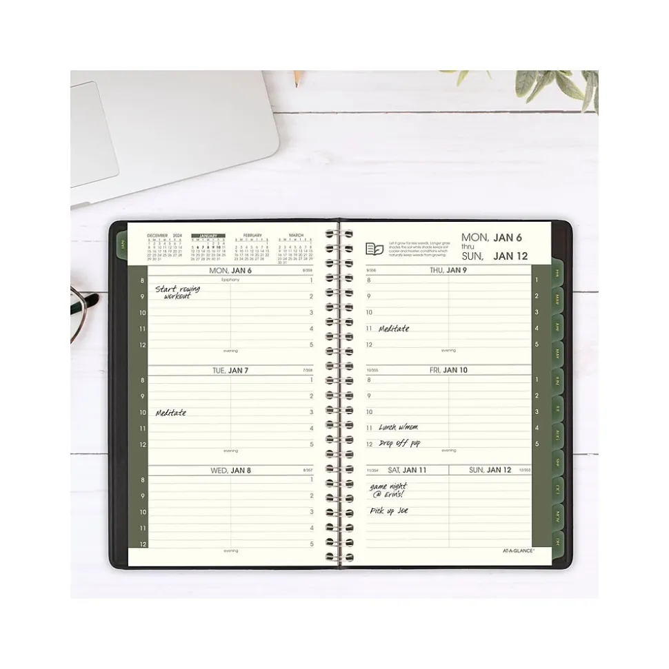 2025 AT-A-GLANCE Recycled 5" x 8" Weekly & Monthly Appointment Book Planner, Faux Leather Cover, Black (70-100G-05-25)