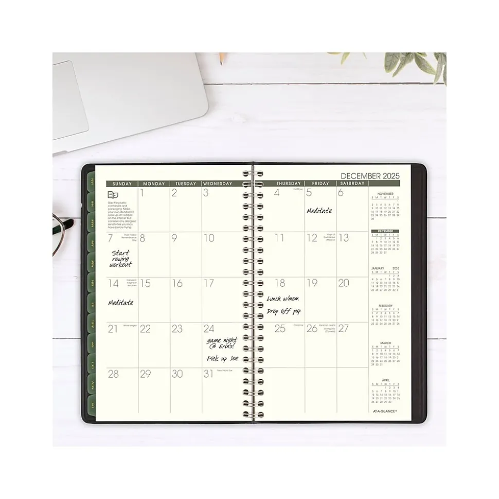 2025 AT-A-GLANCE Recycled 5" x 8" Weekly & Monthly Appointment Book Planner, Faux Leather Cover, Black (70-100G-05-25)