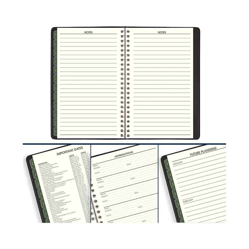 2025 AT-A-GLANCE Recycled 5" x 8" Weekly & Monthly Appointment Book Planner, Faux Leather Cover, Black (70-100G-05-25)