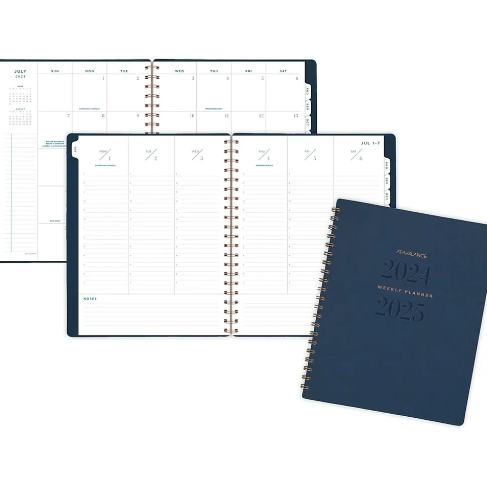 2024-2025 AT-A-GLANCE Signature 8.5" x 11" Academic Weekly & Monthly Planner, Faux Leather Cover, Navy (YP905A-20-25)