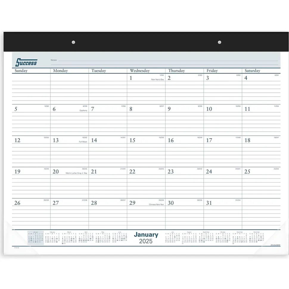 2025 AT-A-GLANCE Success 21.75" x 17" Monthly Desk Pad Calendar, White/Blue (ST24-00-25)