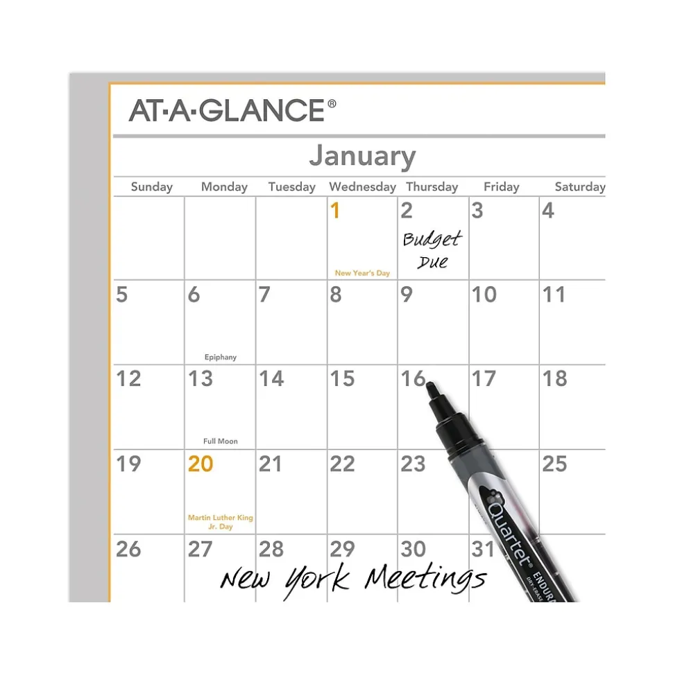 2025 AT-A-GLANCE WallMates 24" x 18" Yearly Dry-Erase Wall Calendar, White/Gray (AW5060-28-25)