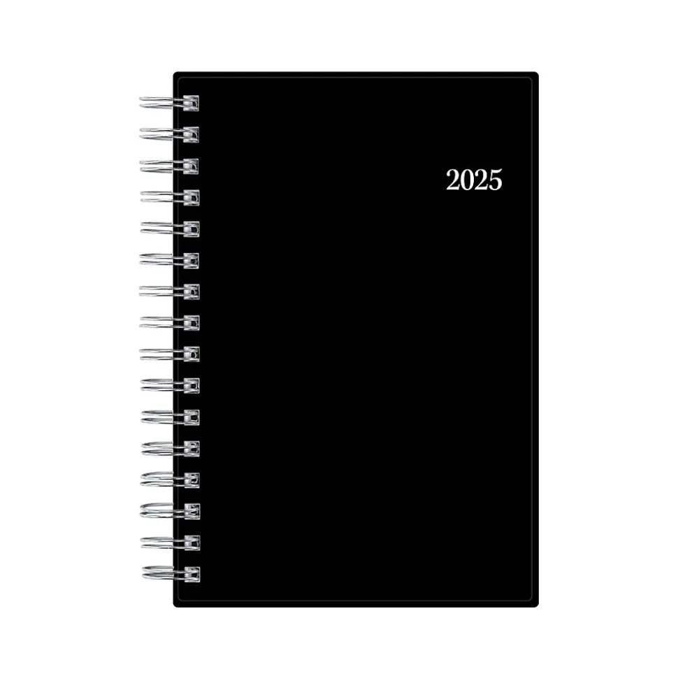 2025 Blue Sky 5" x 8" Daily & Monthly Planner, Plastic Cover, Solid Black (148362)