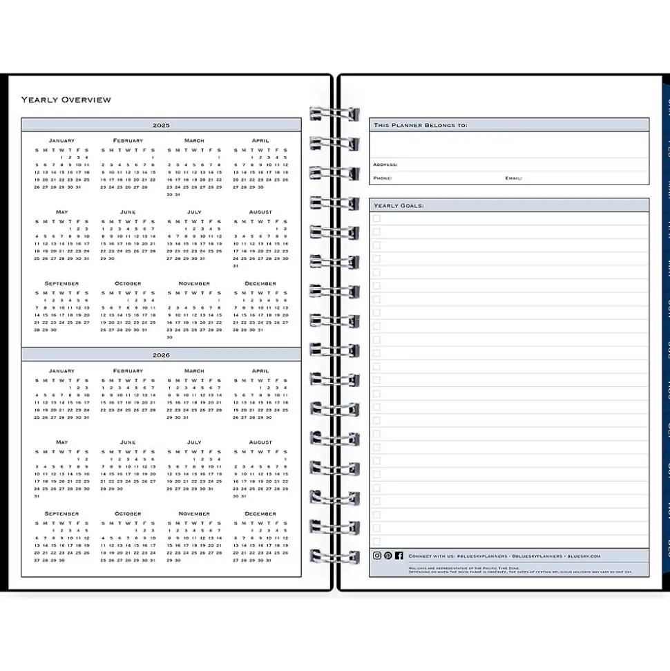 2025 Blue Sky 5" x 8" Daily & Monthly Planner, Plastic Cover, Solid Black (148362)