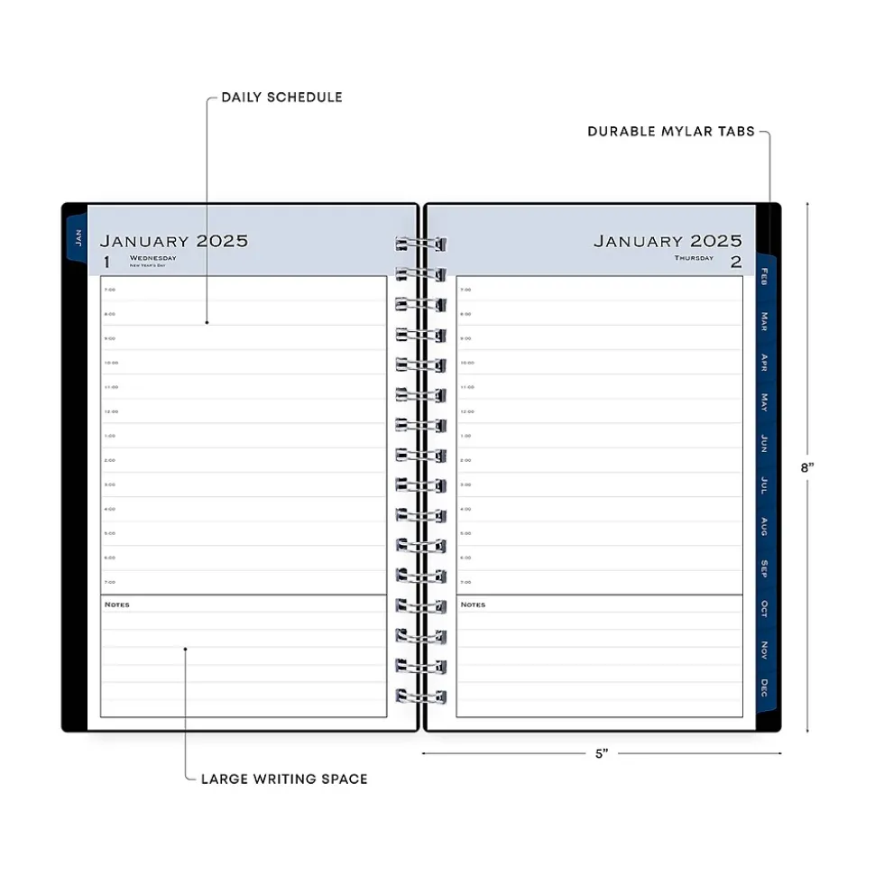 2025 Blue Sky 5" x 8" Daily & Monthly Planner, Plastic Cover, Solid Black (148362)