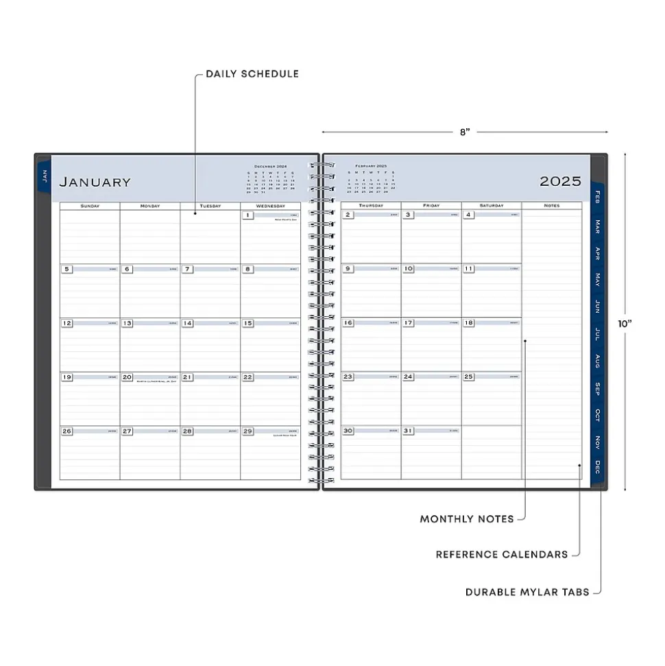 2025 Blue Sky 8" x 10" Monthly Planner, Plastic Cover, Charcoal Gray (100011-25)