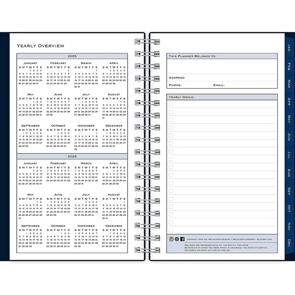 2025 Blue Sky 3.63" x 6.13" Weekly & Monthly Planner, Plastic Cover, Navy Blue (148395)