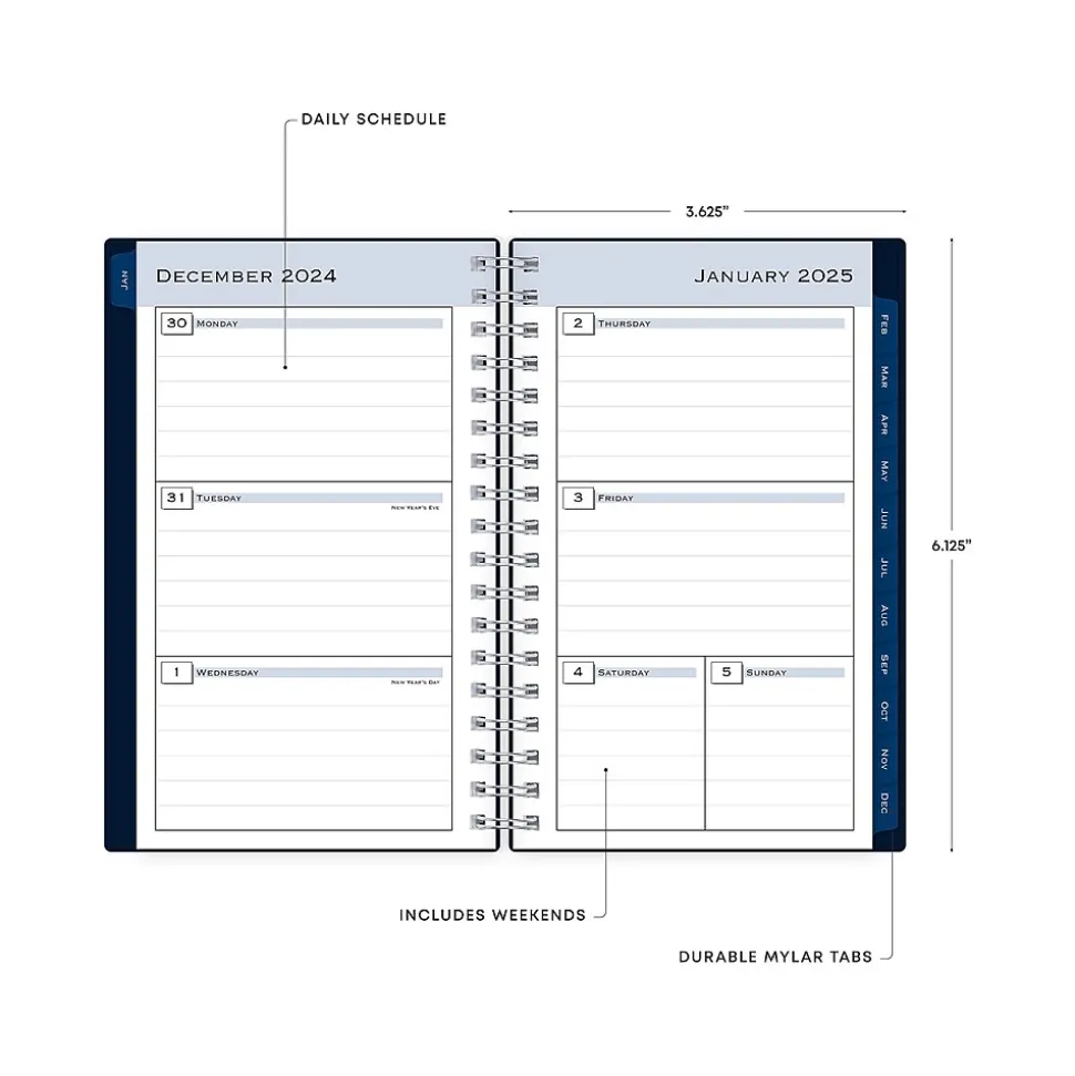 2025 Blue Sky 3.63" x 6.13" Weekly & Monthly Planner, Plastic Cover, Navy Blue (148395)