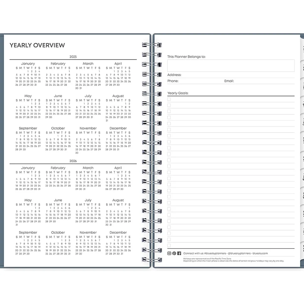 2025 Blue Sky 5" x 8" Weekly & Monthly Planner, Plastic Cover, Steel Blue (152237)