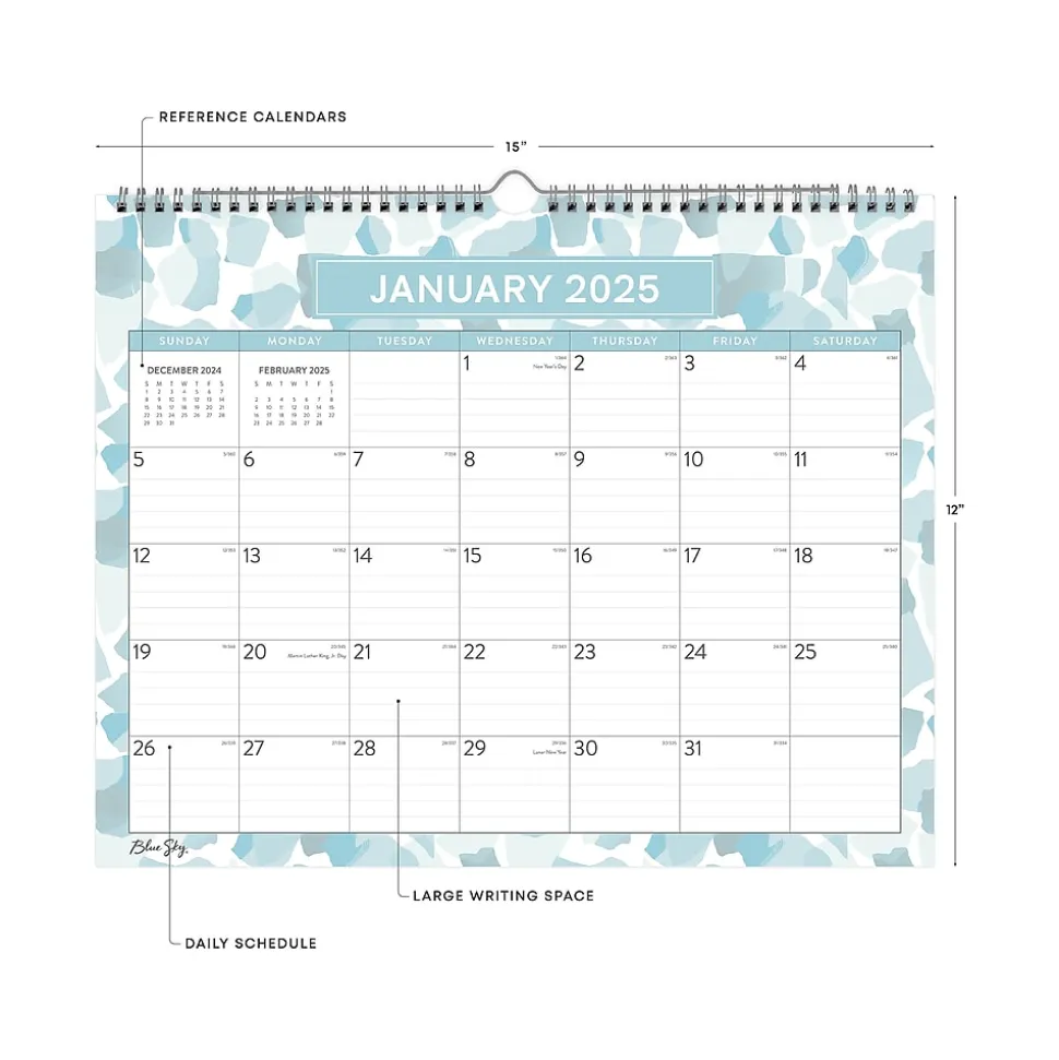 2025 Blue Sky Amitza Blue 15" x 12" Monthly Wall Calendar, Blue/White (148772-25)