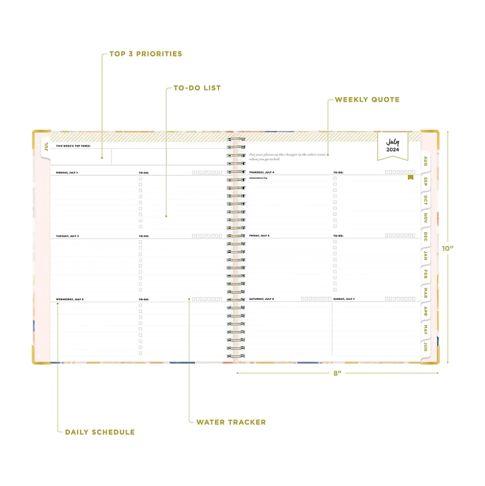 2024-2025 Blue Sky Day Designer In Bloom 8" x 10" Academic Weekly & Monthly Planner, Gray Board Cover, Multicolor (150135)