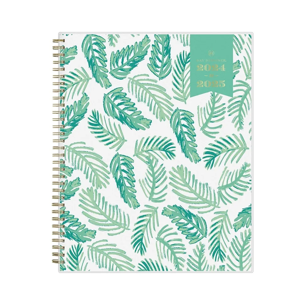 2024-2025 Blue Sky Day Designer Palms 8.5" x 11" Academic Weekly & Monthly Planner, Plastic Cover, White/Green (137891-A25)