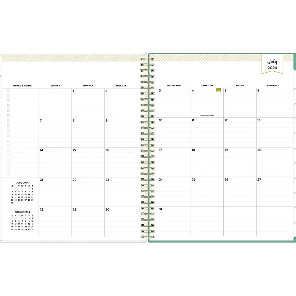 2024-2025 Blue Sky Day Designer Palms 8.5" x 11" Academic Weekly & Monthly Planner, Plastic Cover, White/Green (137891-A25)