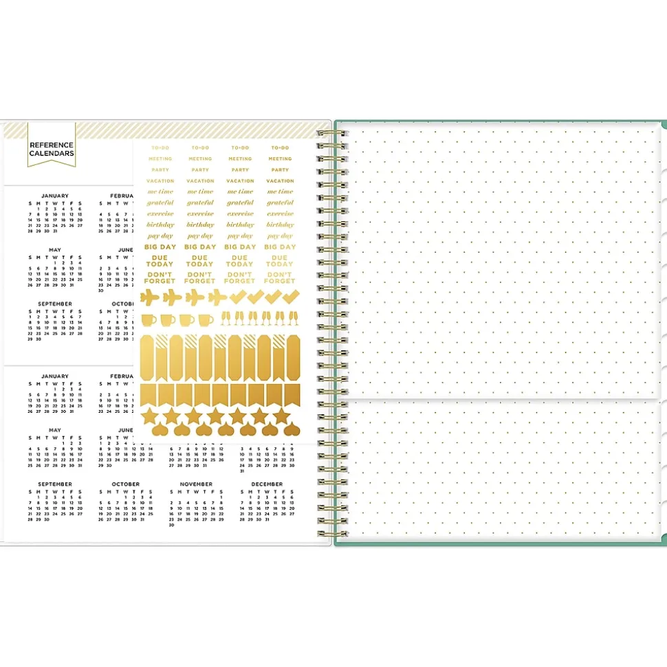2024-2025 Blue Sky Day Designer Palms 8.5" x 11" Academic Weekly & Monthly Planner, Plastic Cover, White/Green (137891-A25)