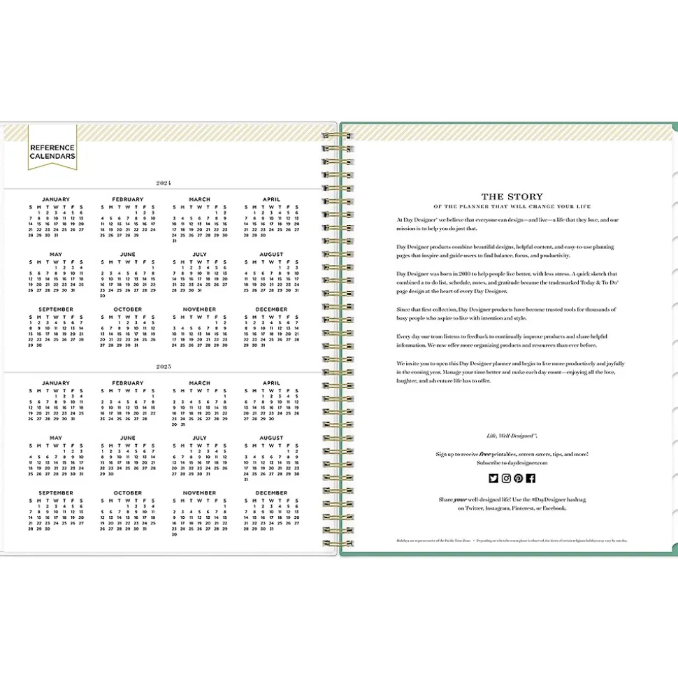 2024-2025 Blue Sky Day Designer Palms 8.5" x 11" Academic Weekly & Monthly Planner, Plastic Cover, White/Green (137891-A25)