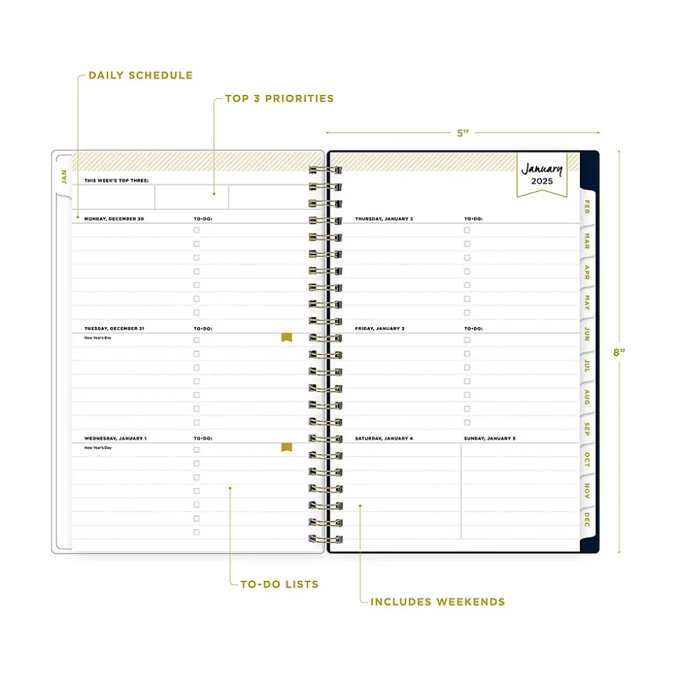 2025 Blue Sky Day Designer Peyton Navy 5" x 8" Weekly & Monthly Planner, Plastic Cover, Multicolor (103620-25)