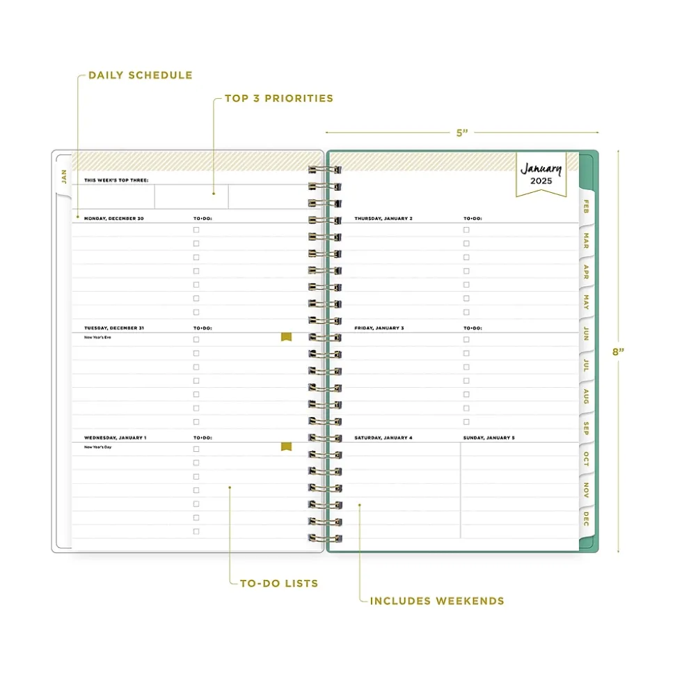 2025 Blue Sky Day Designer Peyton White 5" x 8" Weekly & Monthly Planner, Plastic Cover, Multicolor (103619-25)