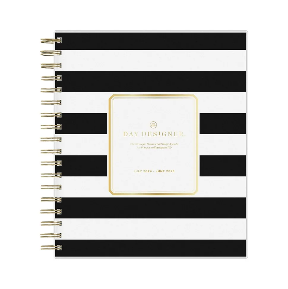 2024-2025 Blue Sky Day Designer Rugby Stripe 8" x 10" Academic Daily & Monthly Planner, Black/White (144875)