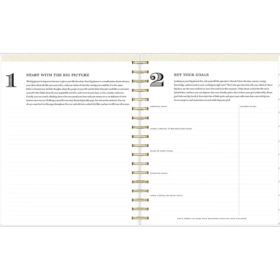 2024-2025 Blue Sky Day Designer Rugby Stripe 8" x 10" Academic Daily & Monthly Planner, Black/White (144875)