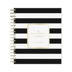 2024-2025 Blue Sky Day Designer Rugby Stripe 8" x 10" Academic Daily Planner, Plastic Cover, White/Black (137885-A25)